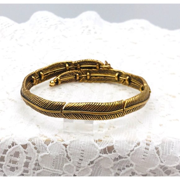 Vintage Bracelet Feather design wrap style brushed gold finish by Alex & Ani - Picture 2 of 4